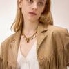 Youthway Resin Tiger Eye Stone Ceramic Flower Portrait Coin Pendant Necklace For Women 18K Gold Plated Stainless Steel Necklace