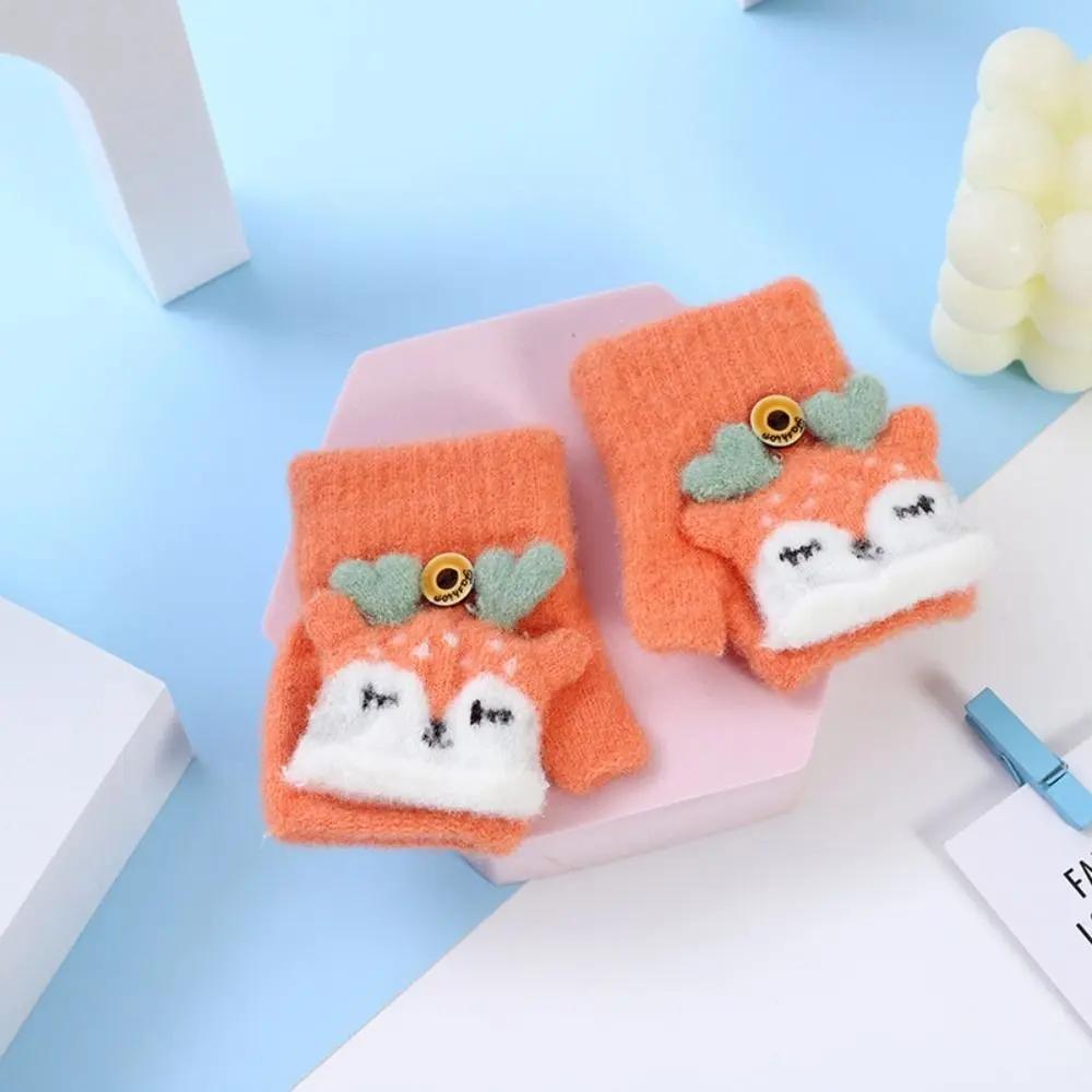 

Winter Cute Flip Warm Children Gloves Mittens Fluffy Thick Boy Girl Cartoon Kids Half-finger 0-3Years Old Writing Soft Glove помаранчевий