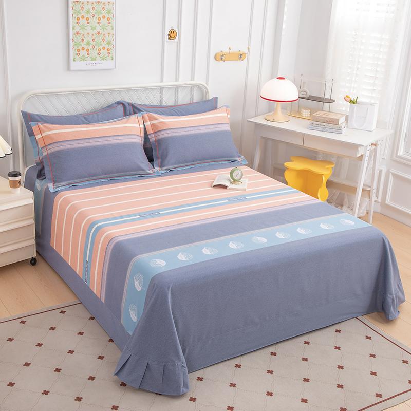 Simple Geometric Pattern Bed Sheet Set 100% Cotton Skin Friendly Flat Sheets with Pillowcase Thickened Queen Size Bedding Set