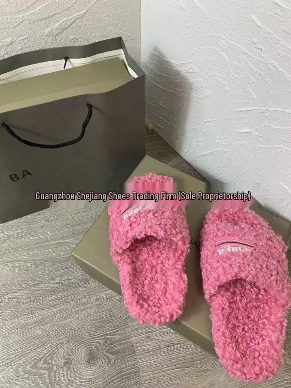 

2024 Women s Embroidered Lambswool Slippers - Paris One-Word Furry Style, Unisex Design 37