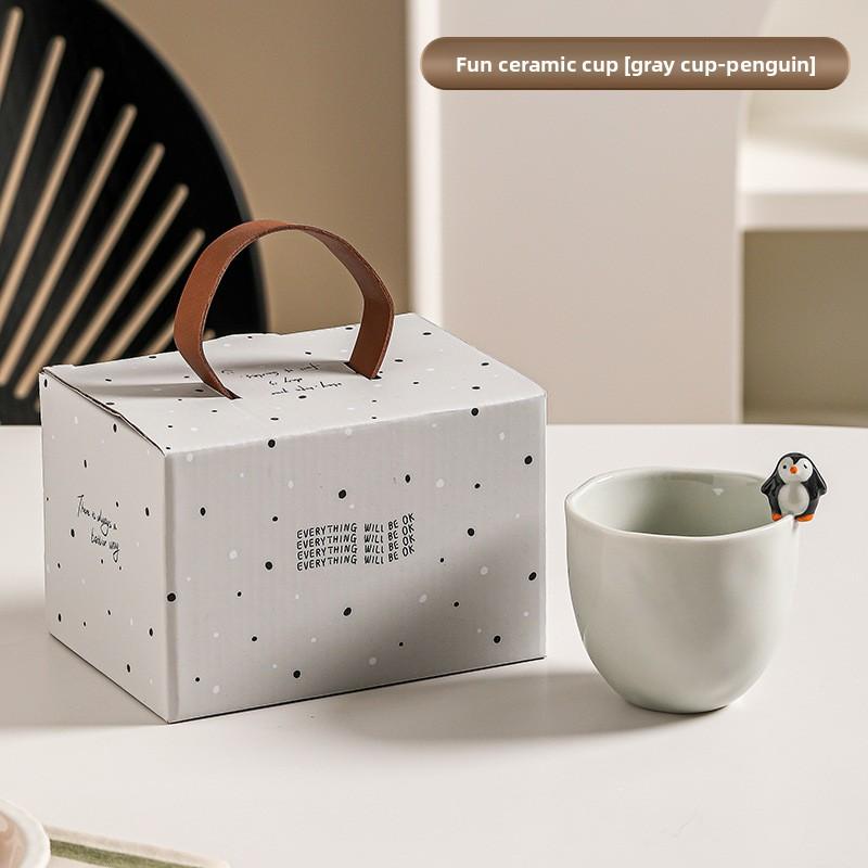 

Cute Cartoon Animal Handle Ceramic Mug Ins Coffee Cup Creative Couple Milk Tea Cup Gift Box 230ml