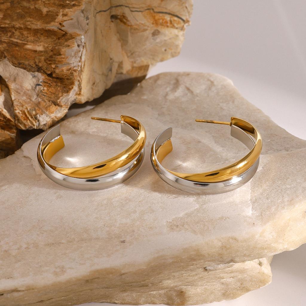Yori Stainless Steel Metal Smooth Temperament Stud Earrings Gold Silver Color Temperament Personalized Versatile Jewelry
