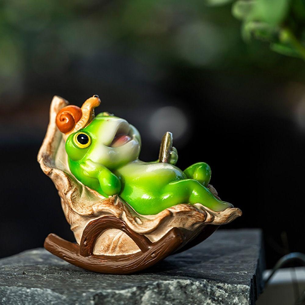 Cute Frog Rocking Chair Funny Resin Material Frog Potted Plant Figurine Handmade Frog Desktop Decoration Garden Office Desktop