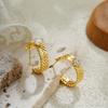 Fashion Textured C Shape Hoop Earrings 18K Gold Plated Waterproof Huggie Ear Buckle Stylish Rhinestone Femal Zircon Pendientes