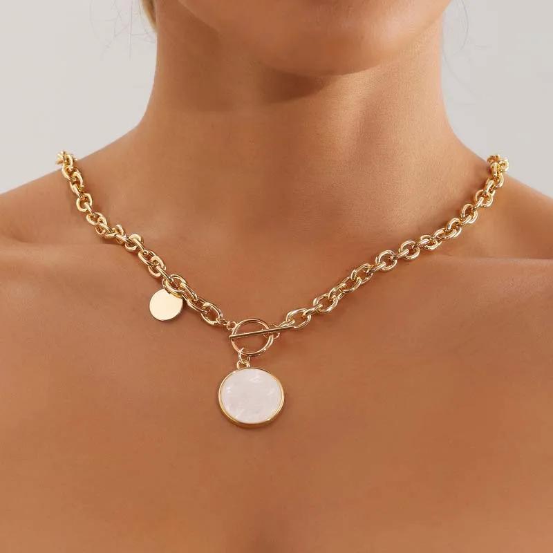 Vintage White Round Circle Pendant Necklaces Set for Women Luxury Metal Geometric Choker Necklaces Jewelry Set Accessories