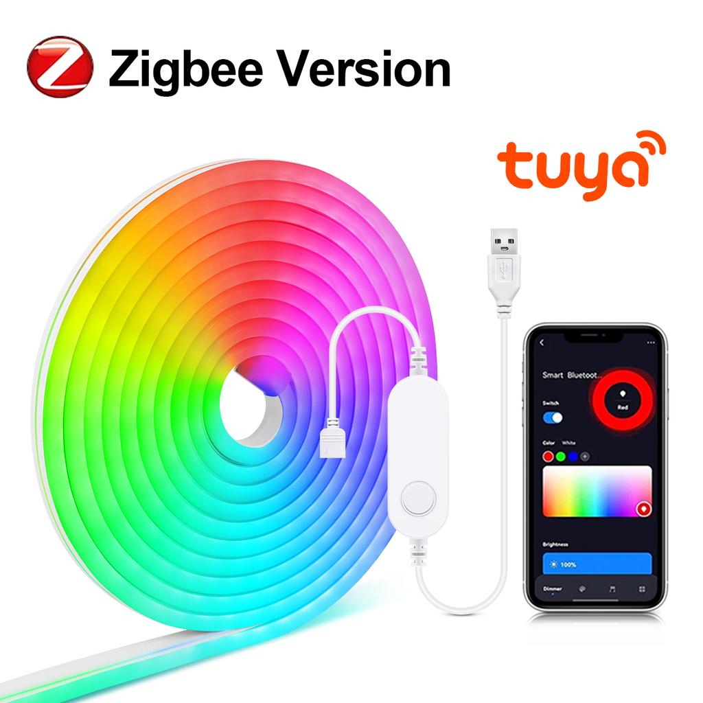Tuya Smart Zigbee 3.0 USB 5V Neon LED Light Strip RGB WiFi Dimmable Neon Tape Ribbon Sign Wall Decor Work With Alexa Google Home