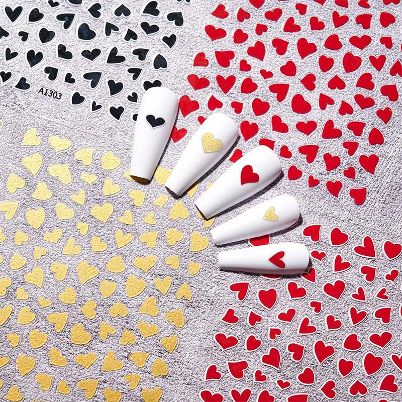 Hollow Heart Sticker For Nail Gold Pink Love For Women Slider Nail Art Decoration Holographic Manicure Accessory