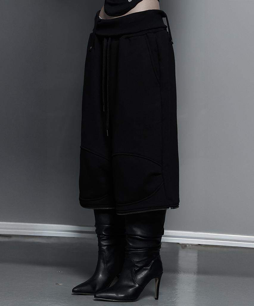 ETRE AU SOMMET Zipper 2-Way Double Knee Bermuda Wide Pants (Black)