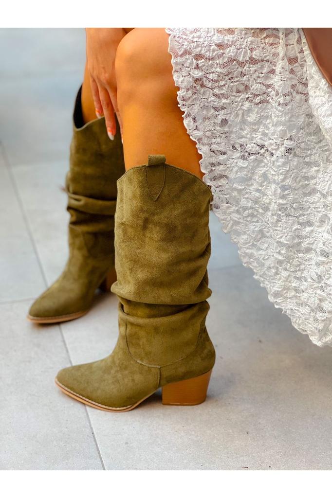 Bottes de mode modernes et élégantes pour femmes bottes en simili cuir daim bottes en daim de veau vert avec gousset bottes Dallas