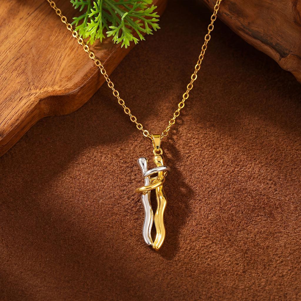 Necklace: Boys and Girls Hugging Each Other. Couple's Double-color Necklace. Minimalist and Niche Design. Unique Collar Chain.