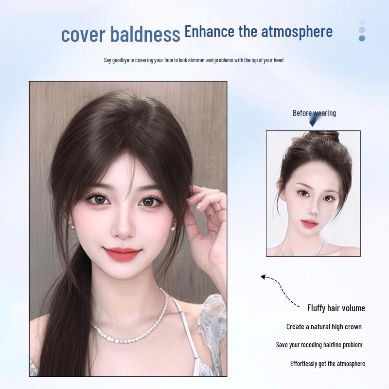 Women's Hair Topper: Real Hair, Covers Gray, Boosts Volume, Invisible & Traceless, High Crown Fluffy Regrowth Solution