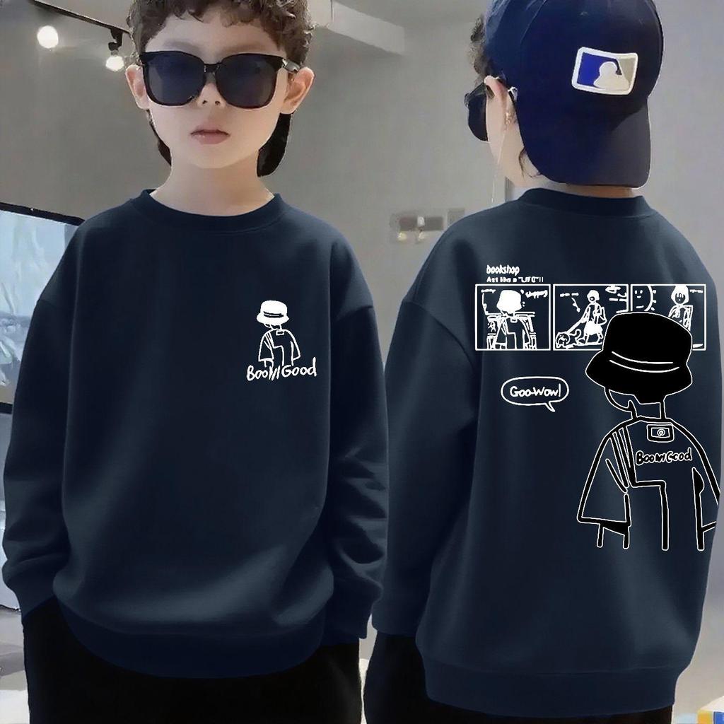 Boys' National Tide Fleece Sweatshirt - Spring/Autumn Long Sleeve Pullover for Big Kids.