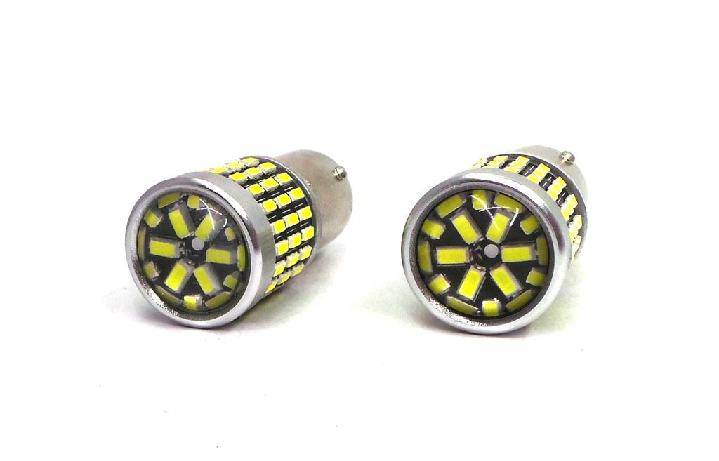 2 Pcs LED Bulb BA15S, P21W 12-24V CANBUS 2100 Lm White with Off-Road Lens
