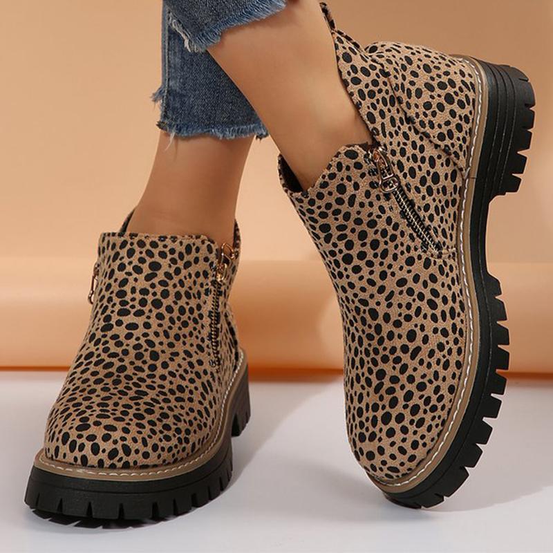 Fashion Leopard Ankle Boots for Women Plus Size 36-43 Zipper Up Booties Woman Spring Autumn Non Slip Platform Boots Mujer