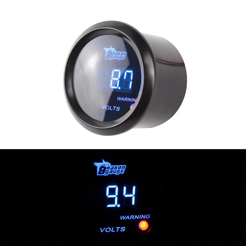 Dragon Gauge Car Gauge 2" 52mm VOLTS Gauge Car Voltage Meter Blue LED Black Shell Automotive Gauges Digital Display 12V Vehicle