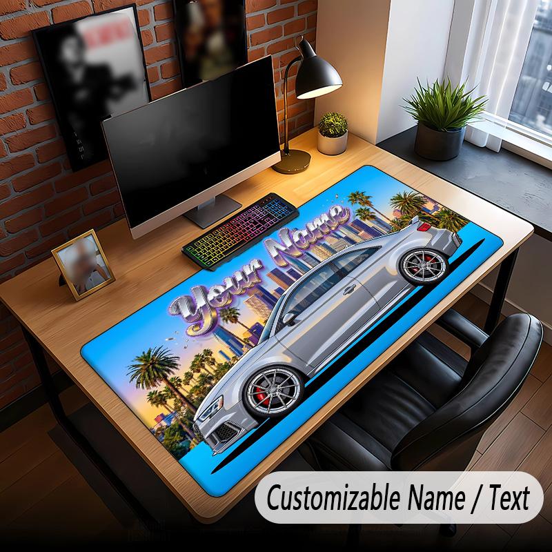 Auto-Rennsport-Thema Benutzerdefiniertes Mauspadd Personalisiert mit Namens-Text Angepasste Schreibtischmatte für Büro Heimdekoration