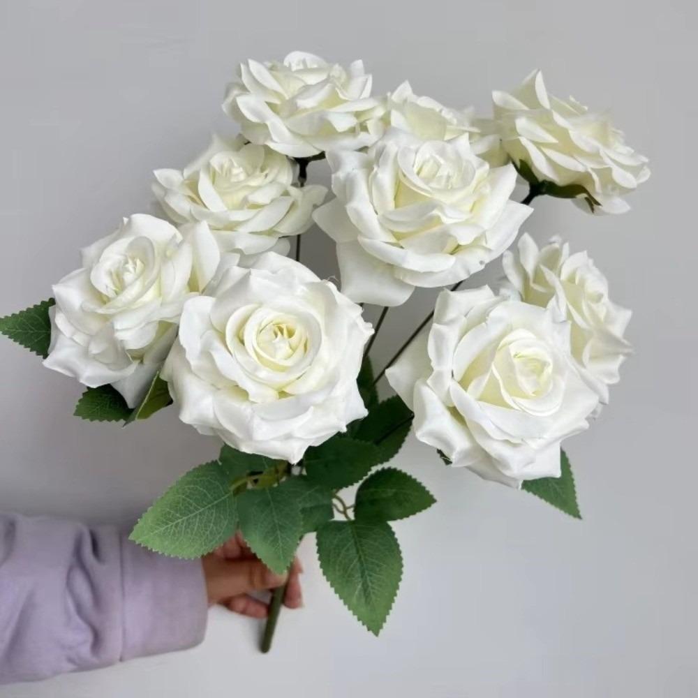 9 Heads Artificial Rose Bouquet Pink Red Blue White Multi-Color Set Fake Rose Flower Arrangement Desktop Size