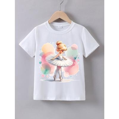 Summer Short-Sleeve T-Shirt for Girls Featuring a Beautiful Ballet Dancer Print