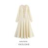 Kaslead New Women Clothes Western Style Fashion Simple Temperament Round Neck Rove Long Sleeve Dress