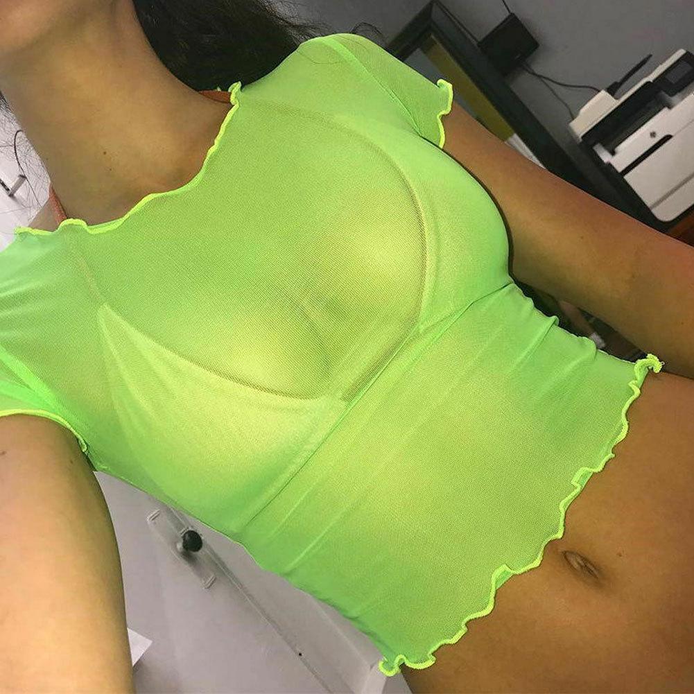 Nové dámské průsvitné síťované zkrácené tričko, top, zakrytí bikin