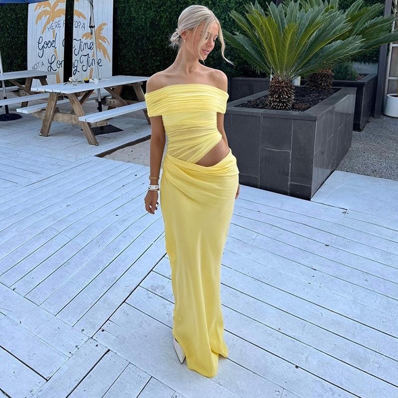 Ruched Irregular Dress Women Mesh Patchwork Slash Neck Short Sleeve Skinny Stretch Trend Elegant Long Bodycon Outfits