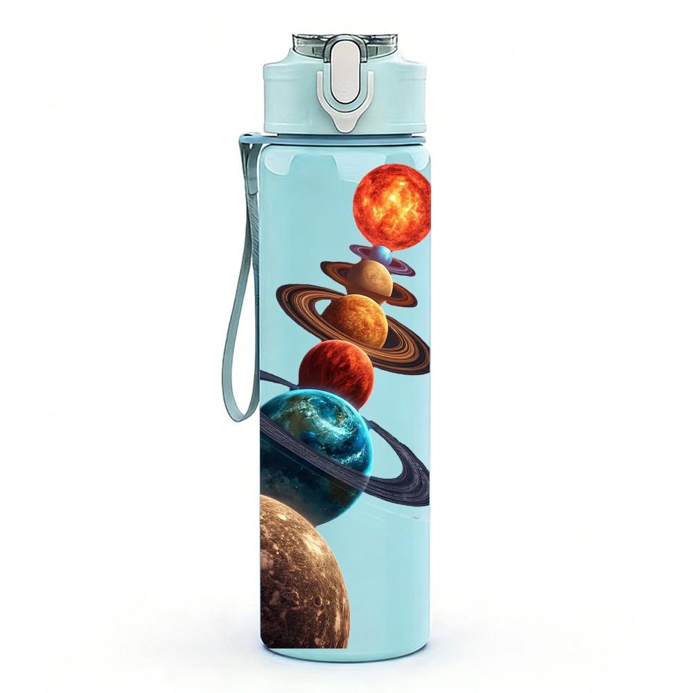 1PC Planet Rocket Space Cosmic Print 750ml Color Plastic Sports Water Bottle Leakproof Flip Straw Lid Suitable for Sports Office Home Use