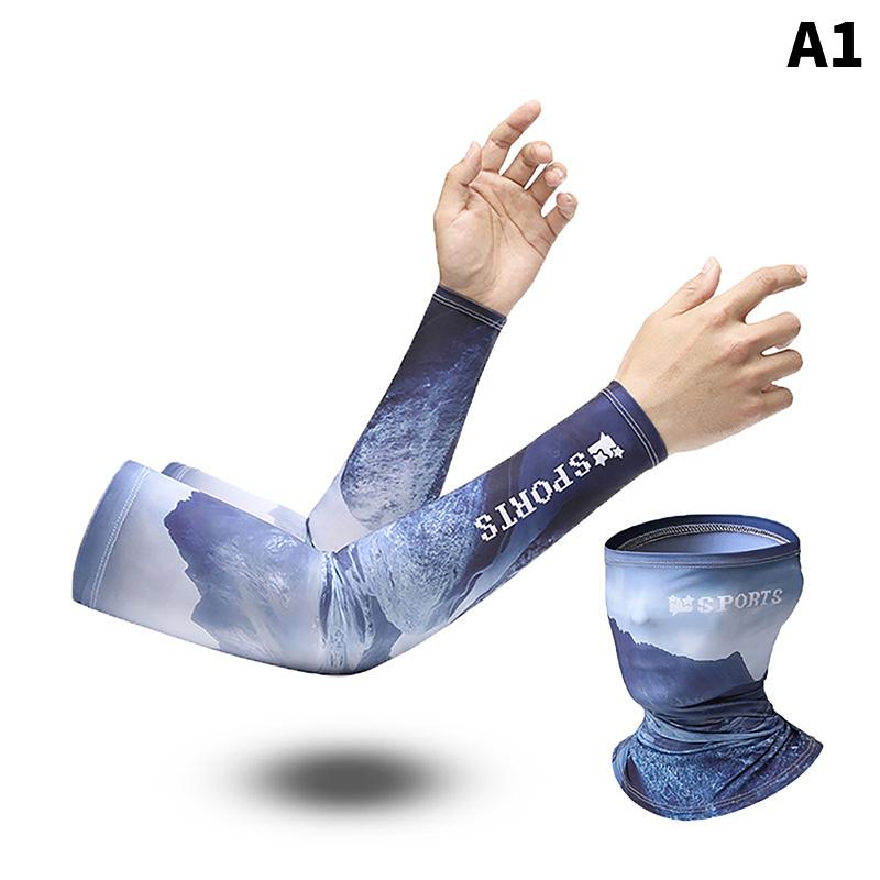 Summer Cooling Sunscreen Arm Sleeves Cover Head Face Neck Tube Scarf Set Sports Fishing Cycling Outdoor Uv Sunshade Collar