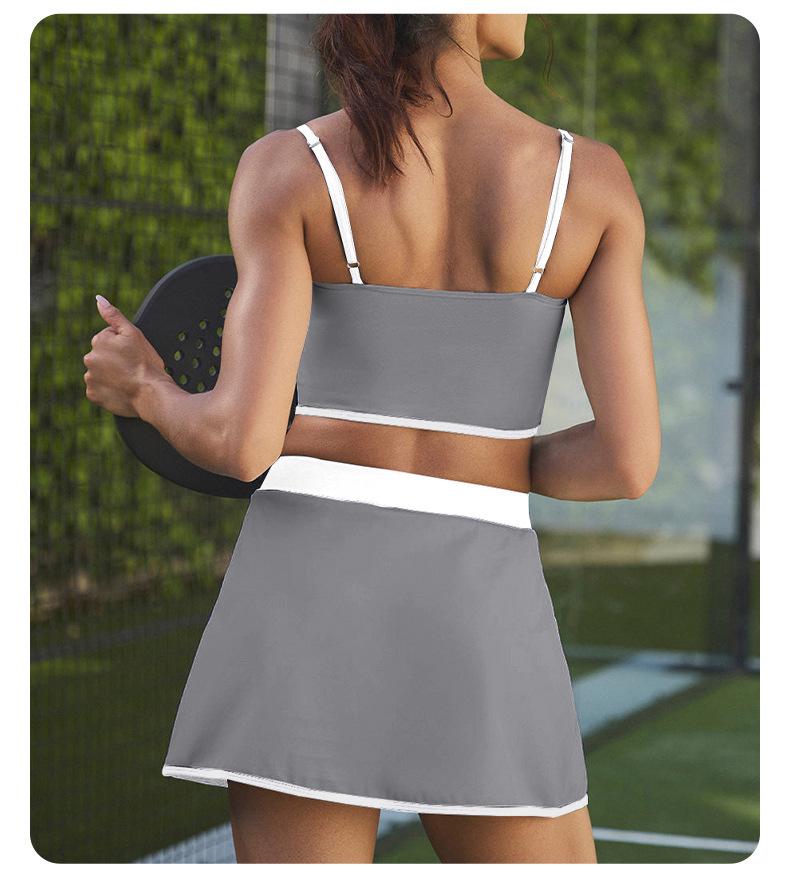 Women's Slimming Contrast Color Tennis Set, Quick-Dry Yoga Fitness Vest & Skirt with Chest Pads, Two-Piece Activewear.