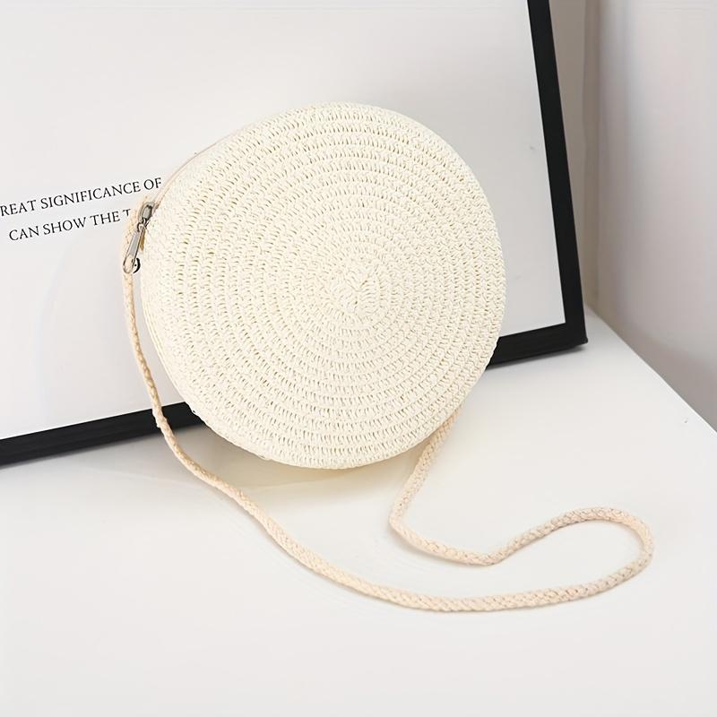 1pc Handmade Bohemian Style Round Woven Tote Bag - Zipper Closure, Durable Shoulder Strap, Perfect for Beach Vacations, Beach Tote Bag