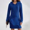 2025 Autumn/Winter Knit Hooded Ribbed Pocket Long Sleeve Dress for Women