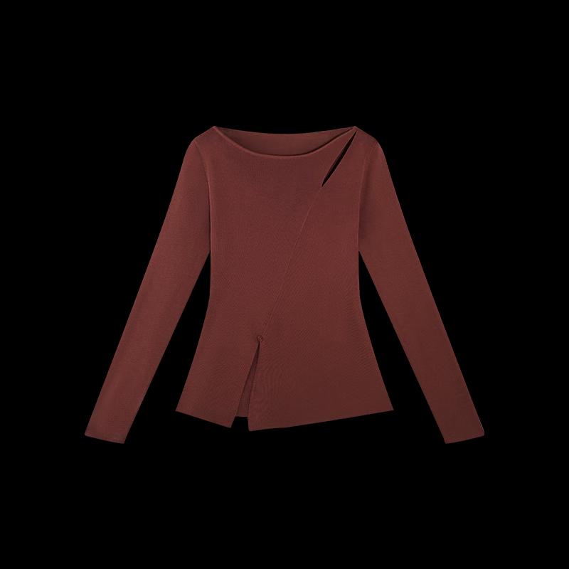 HECO Half-Leaf Women's Irregular Hollow-out Diagonal Cut Knit Top (2025 Autumn)