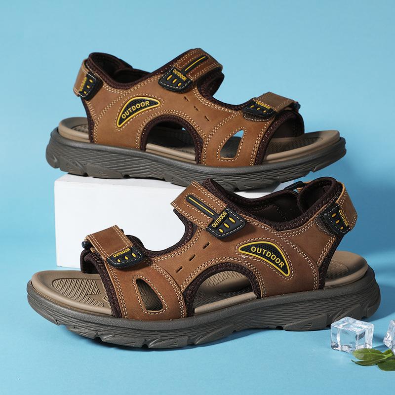 

Summer Baotou breathable casual outdoor high-end cowhide slippers 38 чёрный