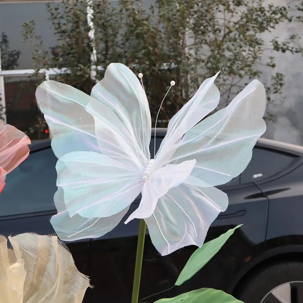 50cm Sztuczny Motyl Gigantyczna Jedwabna Organza Sztuczny Motyl Dekoracja Zewnętrzna Świąteczna Wystawa Trójwymiarowy Motyl