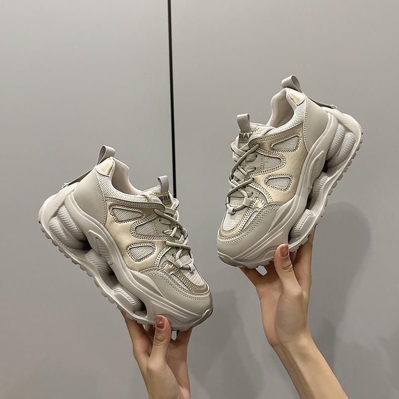 Daddy Shoes Women's 2025 Spring New Lightweight Heightening Platform Women's Shoes Breathable Mesh Ins Versatile Casual Sports Shoes