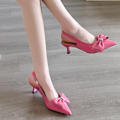 Fashion Bow Women Pointed Toe Heeled Sandals Loafers Shoes Woman Slippers Summer 2025 Trend Slingback Dress Shallow Sandalias De Mujer