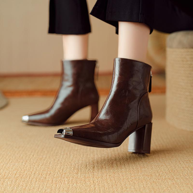 Mode 2024 Neue Herbst Damen Stiefel Kurze Stiefel Mode Eckige Zehenpartie Stiefeletten Hohe Absätze Winter Moderne Damenschuhe