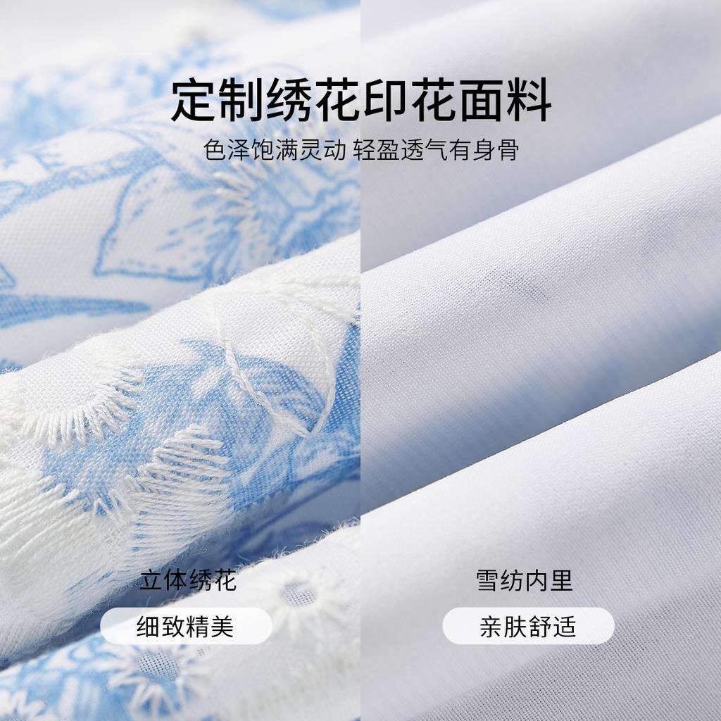 Fragrant Shadow French Floral V-neck Shirt Women's Short Sleeve 2026 Summer New Collection, Embracing Waist Style, Bubble Sleeve Small Shirt