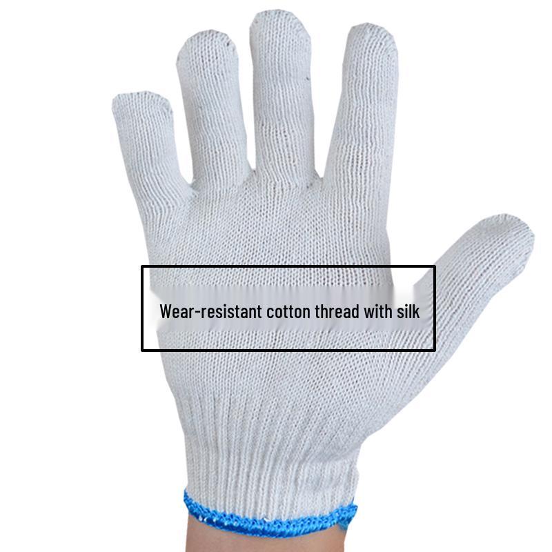 Men's Durable White Cotton Nylon Work Gloves for Construction