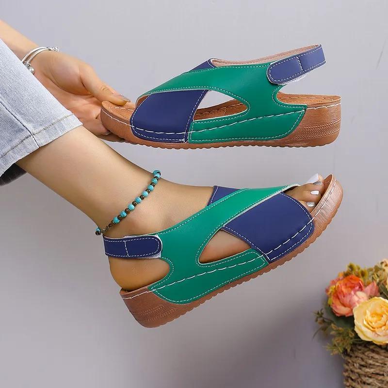 Fashion New Women's Contrast Color Wedge Sandals Summer Peep Toe Non Slip Beach Shoes Woman Comfortable Platform Roman Sandalias Mujer
