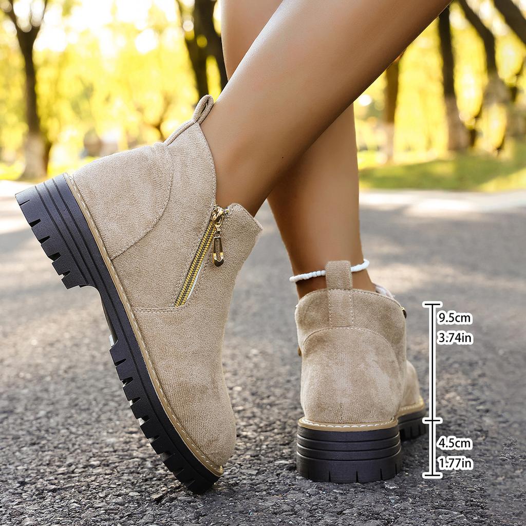 2025 Round Head Side Zipper Martin Boots Short Boots Thick Heel New Autumn and Winter Large Size Women's Short Boots 2025