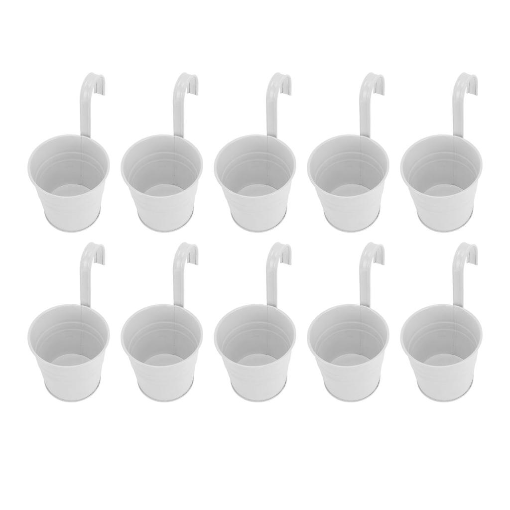 10Pcs Hanging Flower Pots with Removable Hooks Outdoor Indoor Plants Metal Buckets Wall Fence Home