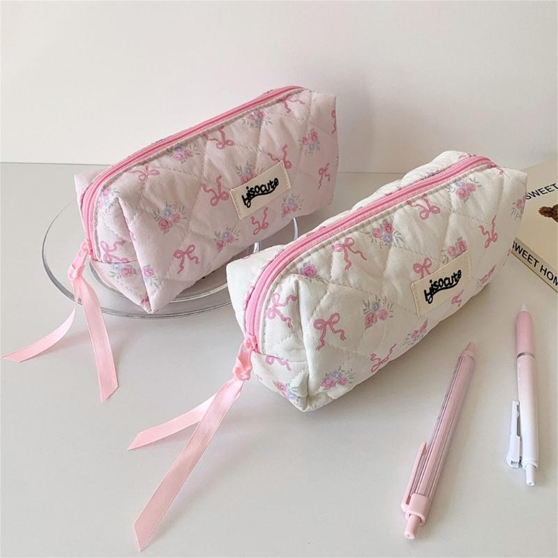 Simple Pencil Case Sweet Bows Pen Case Pencil Pouch Aesthetic Pencil Bag Pen Pouch Desk Organizers for Student
