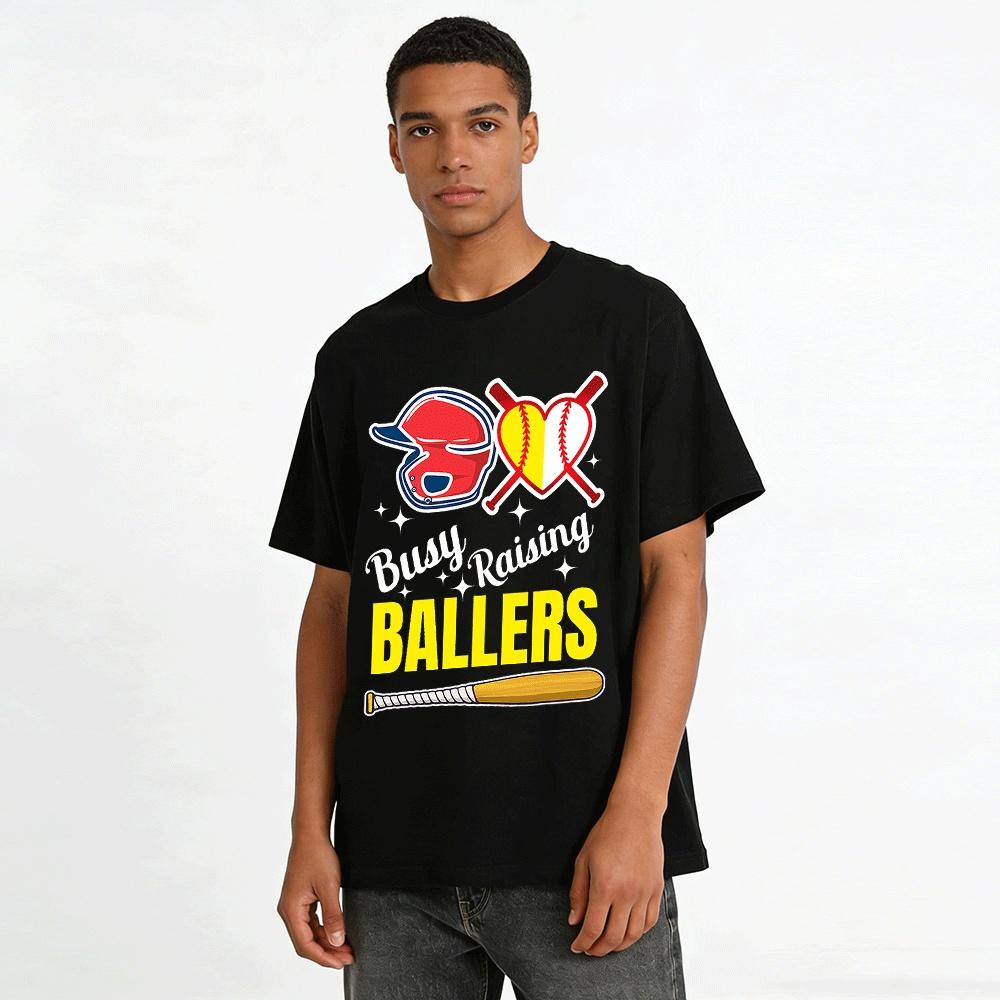 Busy Raising Ballers Baseball Themed Family Game Day Top Pure cotton T-shirt