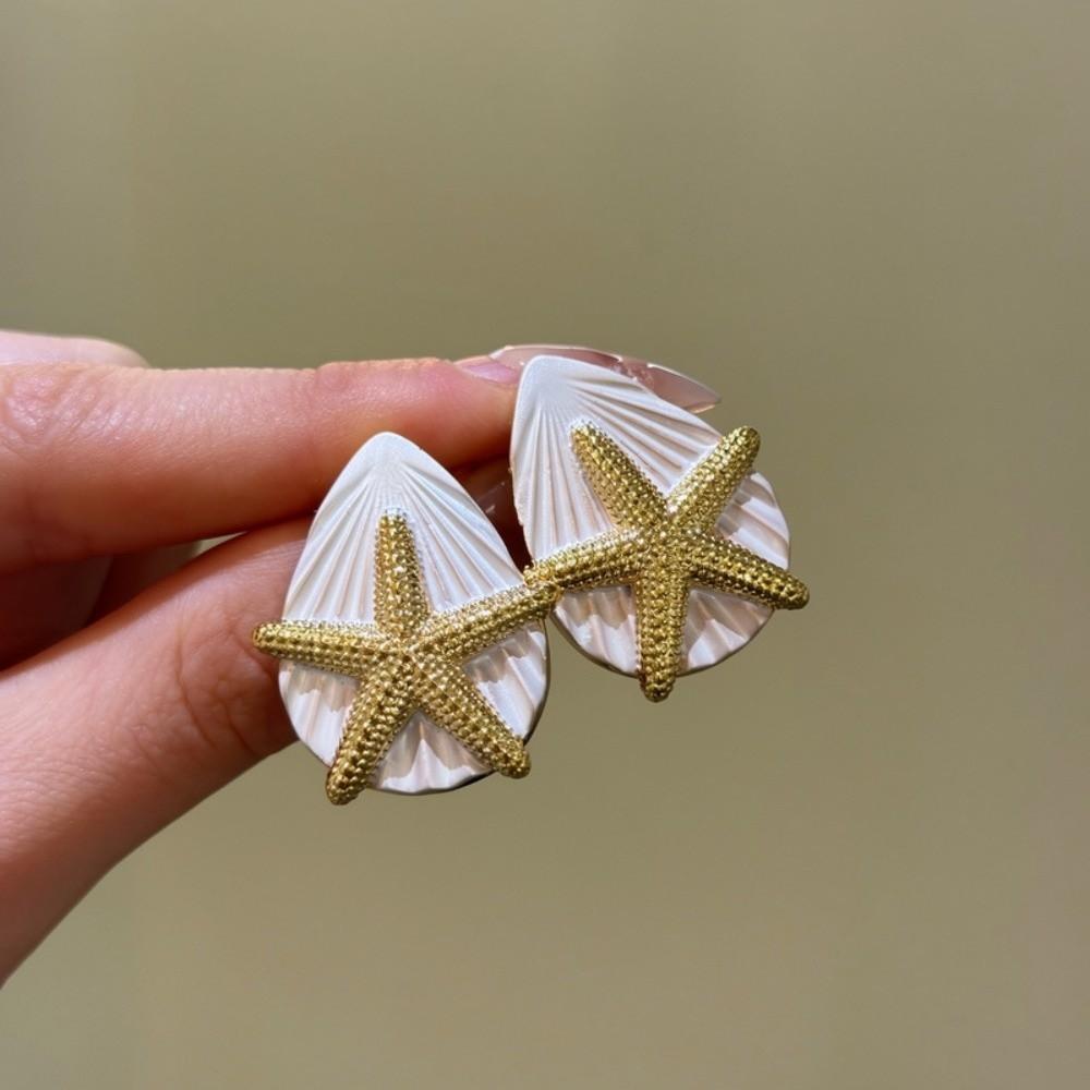 Oil Drip Copper Starfish Ear Studs Shell Shape Star Dangle Earrings Starfish Shell Earrings  Women
