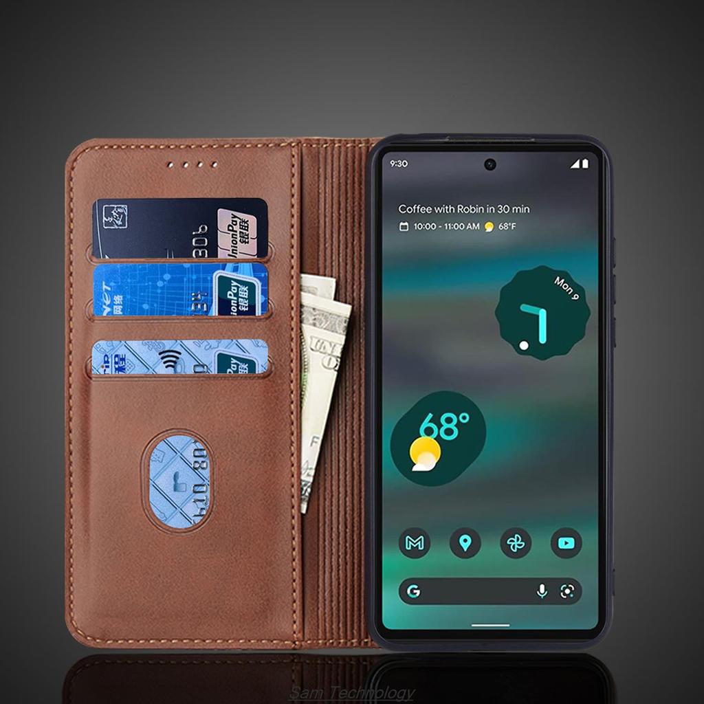 Attraction magnétique Étui en cuir pour Google Pixel 6A Pixel6A 6.1" Holster Étui à rabat Portefeuille Sacs de téléphone Capa Fundas Coque