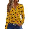 Women's Casual Long Sleeve T-Shirt with Halloween Print V-Neck Button for Parties