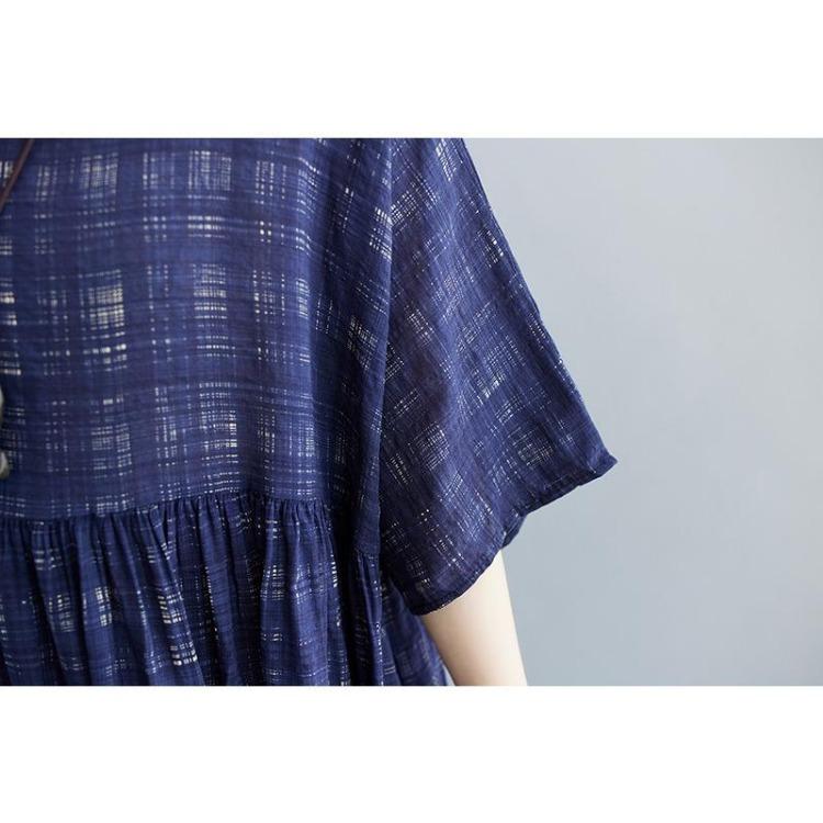 New  Vintage Plaid Summer Dress Women Plus Size Casual Oversize Loose Basic Dress