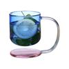Clear Glass Cup with Base and Handle Floating Design Heat Resistant Ergonomic Coffee Mug Drinking Cup Household Use