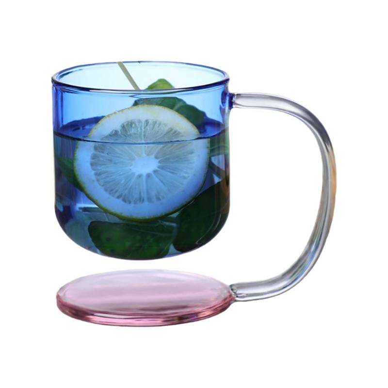 Clear Glass Cup with Base and Handle Floating Design Heat Resistant Ergonomic Coffee Mug Drinking Cup Household Use