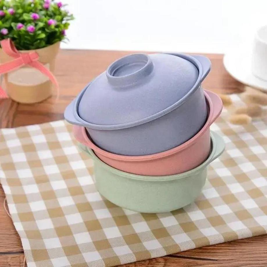 Kitchen Household Tableware Solid Color Lunch Tray Dishes Soup Bowl Lid Dinnerware Pure Natural Wheat Straw Bowls Tools